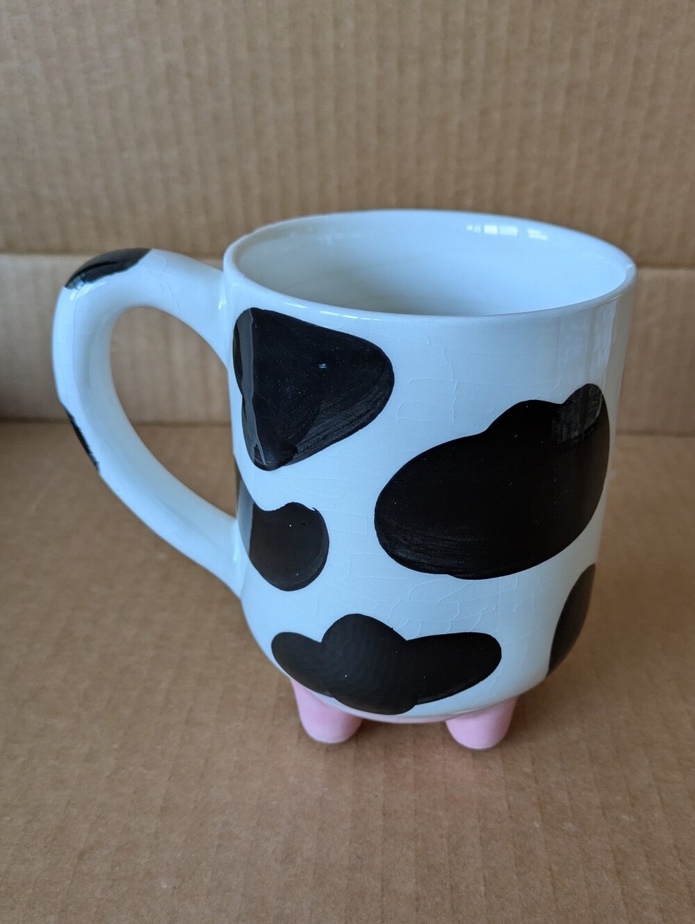 Mug White Ceramic Cow Print Mug with Pink Feet